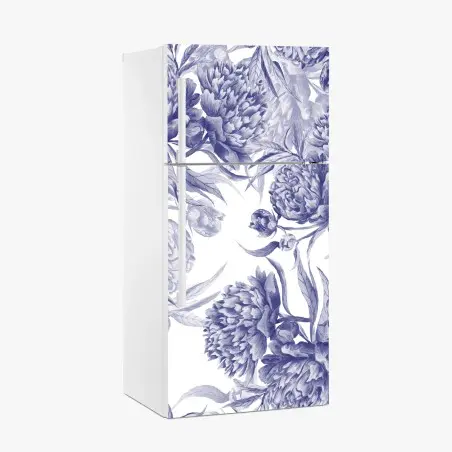 Pegatina para frigorífico estampado de peonías en tinta azul – Pixers®