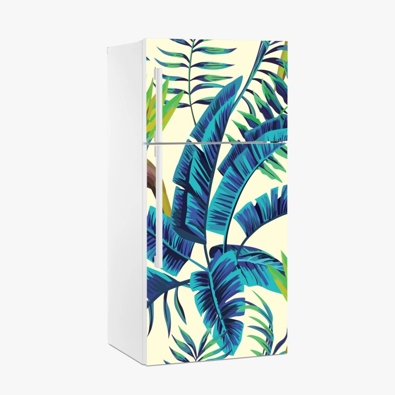 Pegatina para frigorífico follaje tropical en tonos azules y verdes