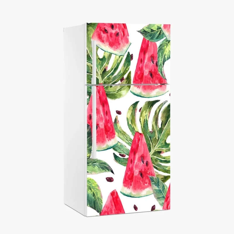 Pegatina para frigorífico patrón veraniego de sandía y hojas tropicales
