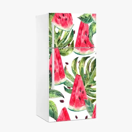 Pegatina para frigorífico patrón veraniego de sandía y hojas tropicales – Pixers®