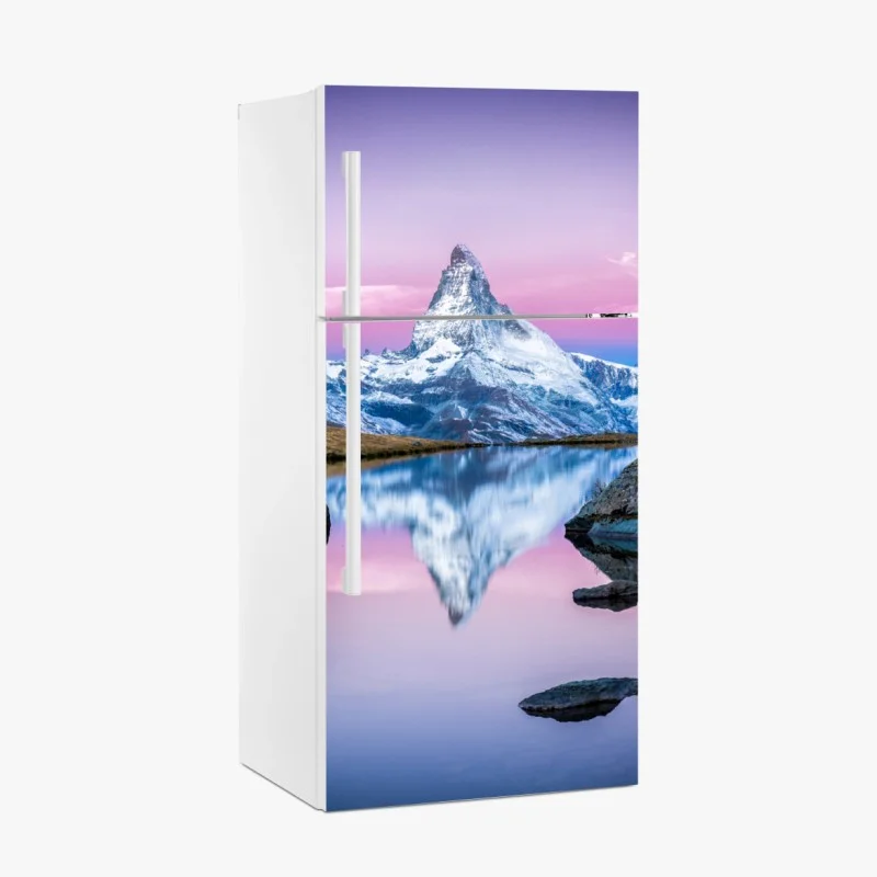 Pegatina para frigorífico atardecer en el Matterhorn, reflejo alpino