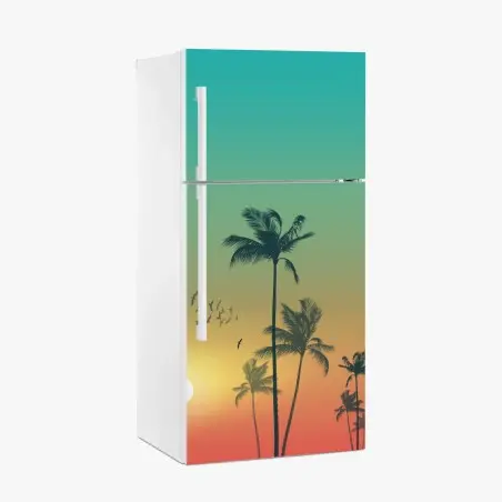 Pegatina para frigorífico atardecer tropical entre palmeras – Pixers®