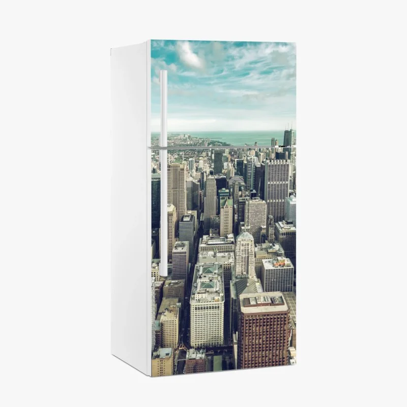 Pegatina para frigorífico horizonte aéreo de Chicago en tonos vintage