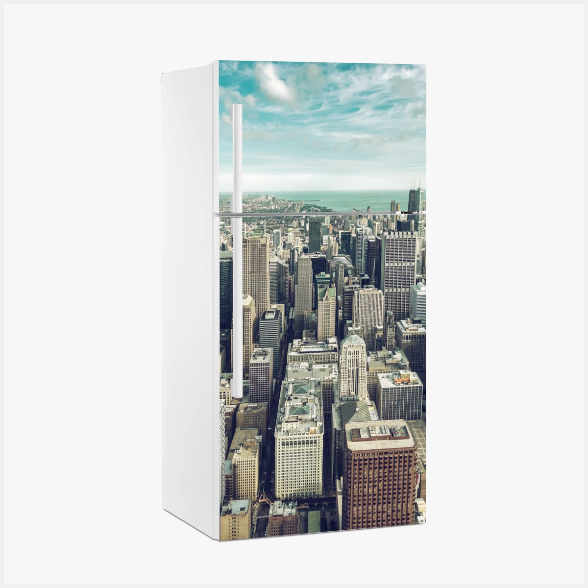 Pegatina para frigorífico horizonte aéreo de Chicago en tonos vintage – Pixers®