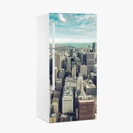 Pegatina para frigorífico horizonte aéreo de Chicago en tonos vintage – Pixers®