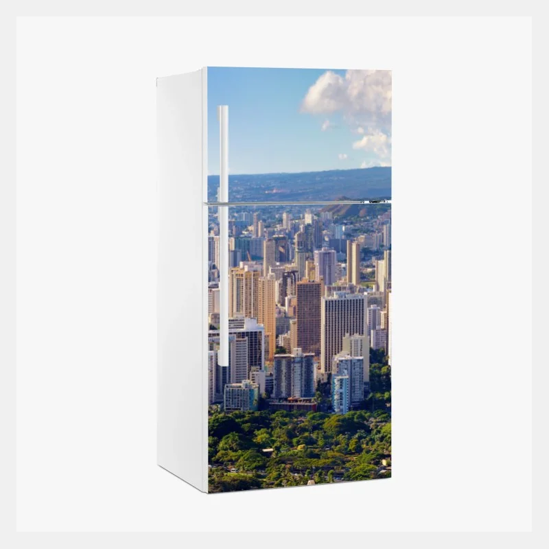 Pegatina para frigorífico panorámica costera de Waikiki