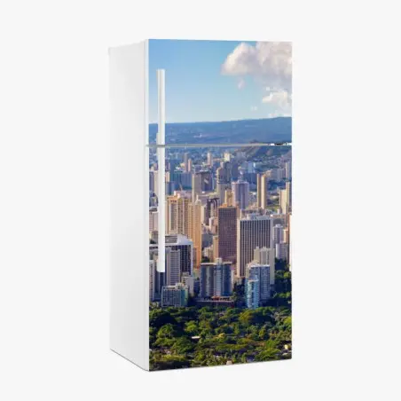 Pegatina para frigorífico panorámica costera de Waikiki – Pixers®
