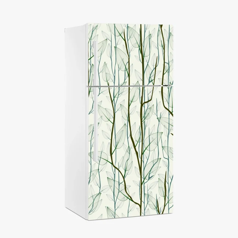 Pegatina para frigorífico bosque minimalista de ramas y hojas en tonos verdes
