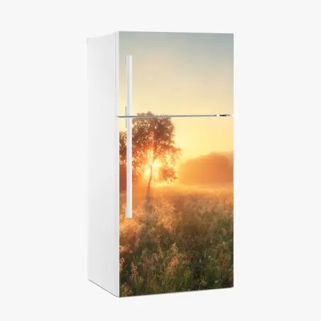 Pegatina para frigorífico amanecer dorado en la pradera – Pixers®