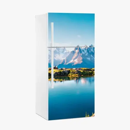Pegatina para frigorífico panorama alpino del Lac Blanc y Mont Blanc, Chamonix – Pixers®