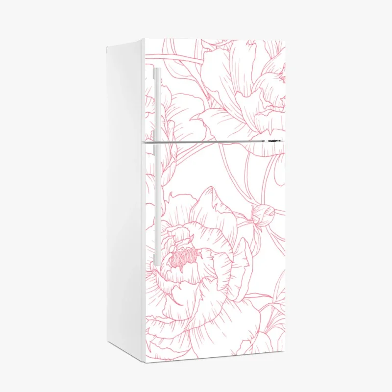 Pegatina para frigorífico patrón floral de peonías en líneas rosa