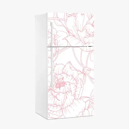 Pegatina para frigorífico patrón floral de peonías en líneas rosa – Pixers®