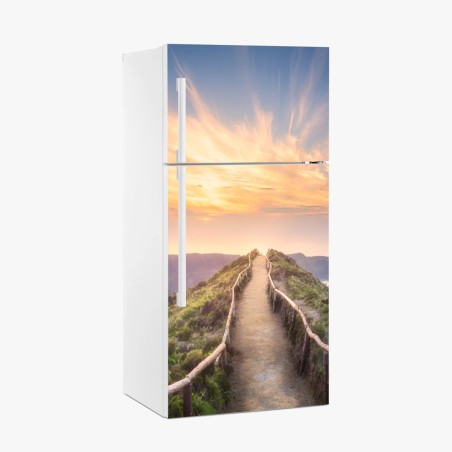 Pegatina para frigorífico sendero hacia el amanecer sobre la laguna del cráter – Pixers®