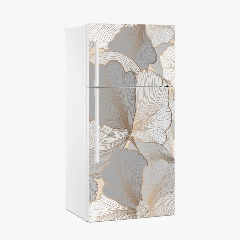 Pegatina para frigorífico arte floral en tonos neutros y líneas doradas
