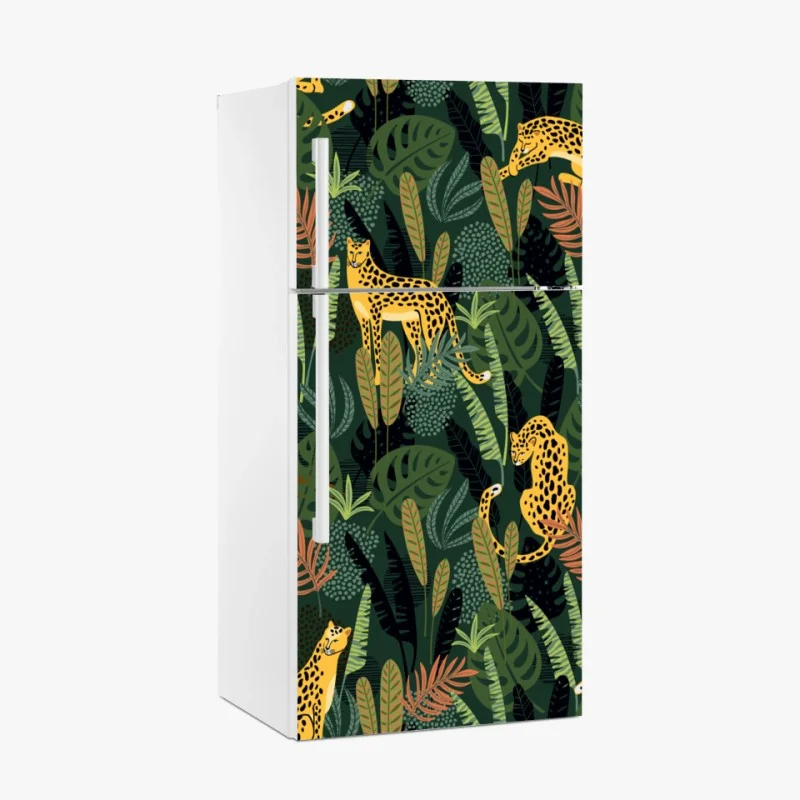 Pegatina para frigorífico patrón selvático de leopardos dorados