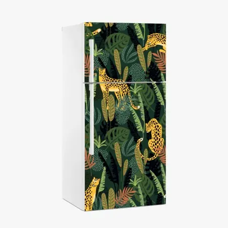 Pegatina para frigorífico patrón selvático de leopardos dorados – Pixers®