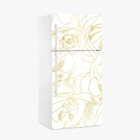 Pegatina para frigorífico patrón de rosas doradas sobre fondo blanco – Pixers®