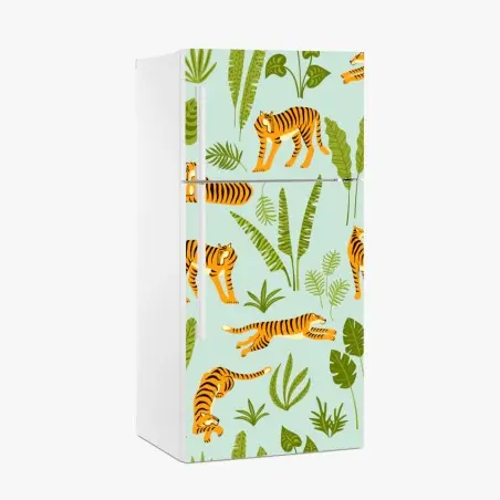 Pegatina para frigorífico patrón de tigres y hojas tropicales – Pixers®