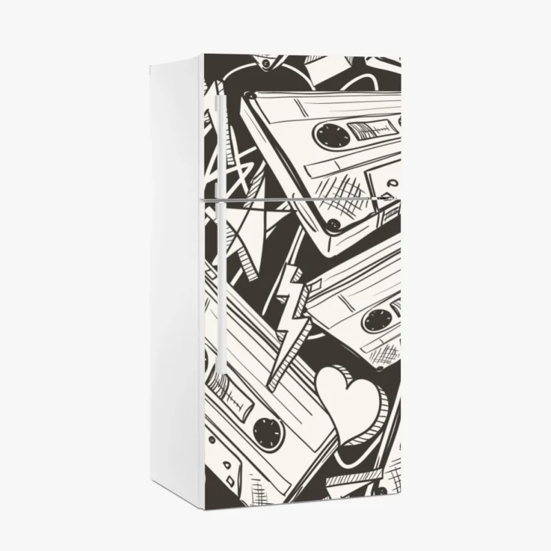 Pegatina para frigorífico patrón retro de casetes y corazones