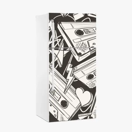 Pegatina para frigorífico patrón retro de casetes y corazones – Pixers®