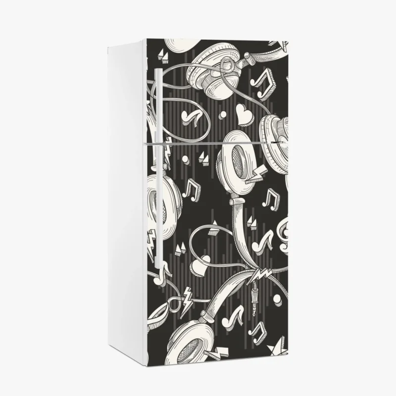 Pegatina para frigorífico patrón de auriculares y notas musicales
