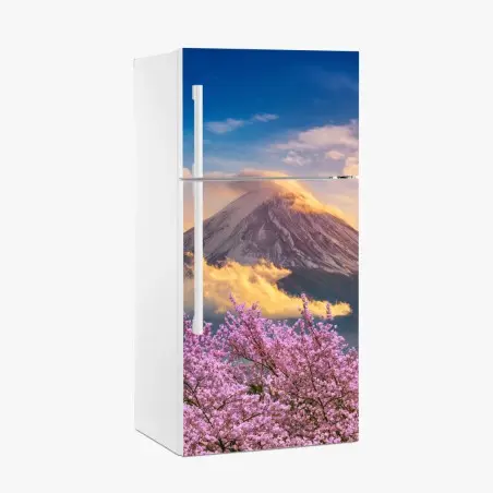 Pegatina para frigorífico amanecer en Monte Fuji con cerezos en flor – Pixers®