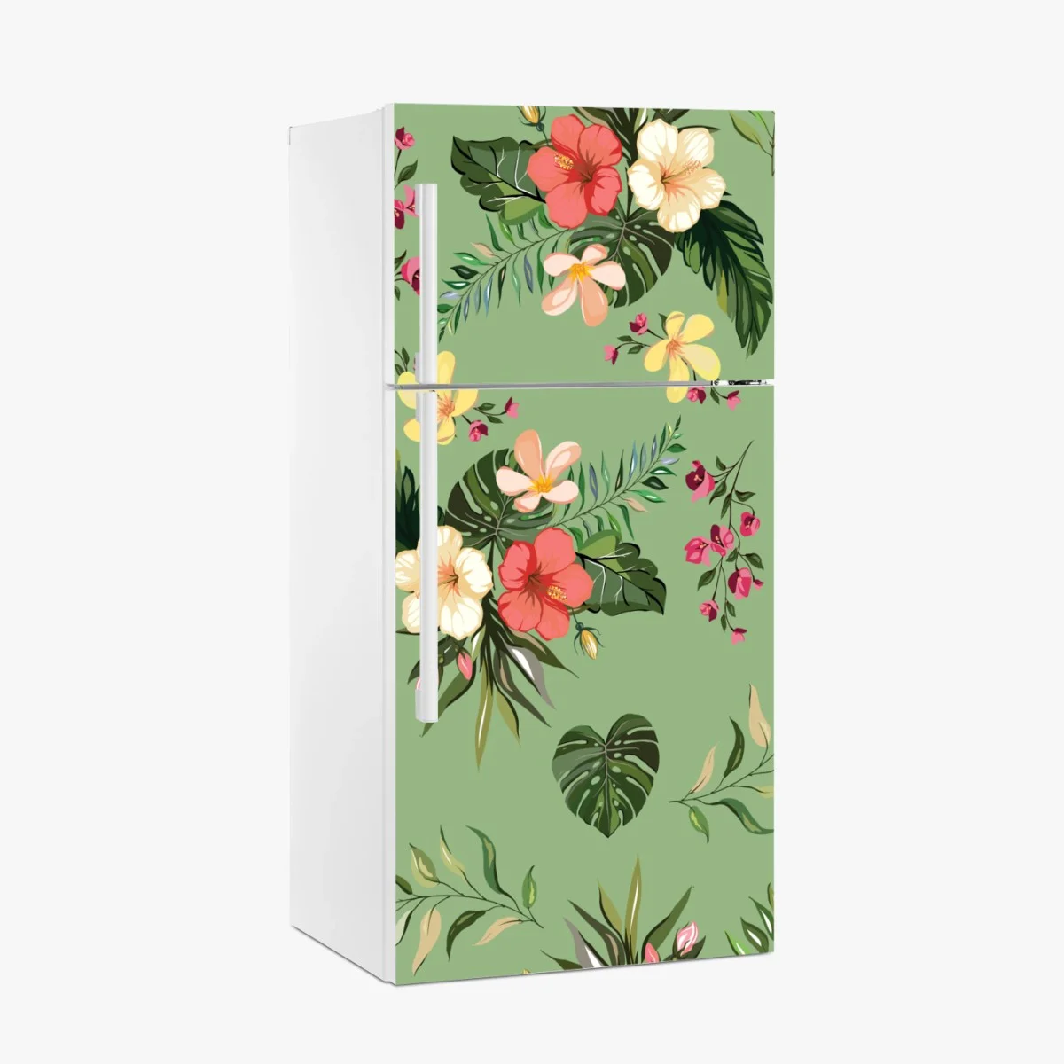 Pegatina para frigorífico diseño tropical de flores y hojas sobre fondo verde – Pixers® Pegatina para frigorífico diseño tropical de flores y hojas sobre fondo verde – Pixers®