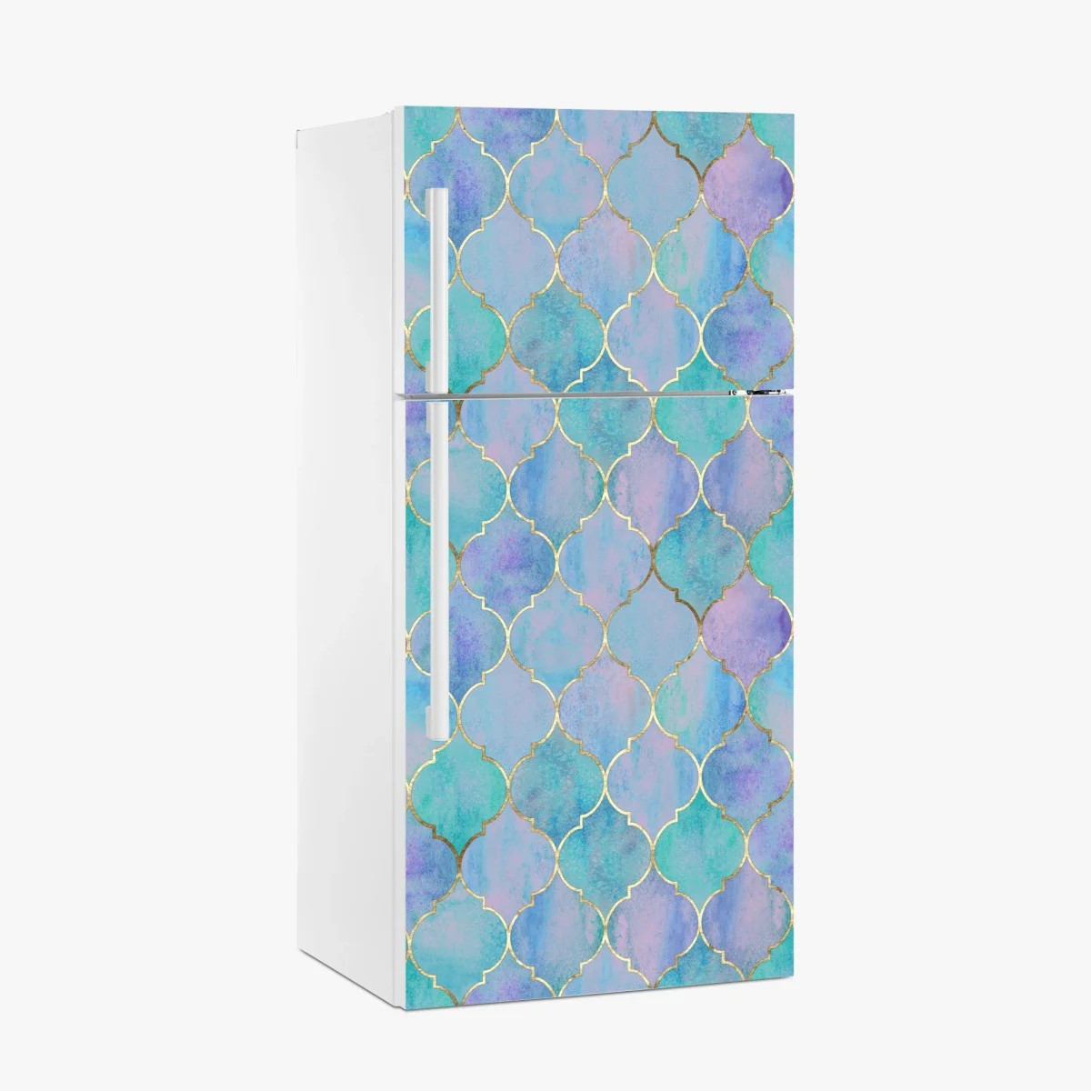 Pegatina para frigorífico patrón marroquí en acuarela turquesa y lavanda con contornos dorados – Pixers® Pegatina para frigorífico patrón marroquí en acuarela turquesa y lavanda con contornos dorados – Pixers®
