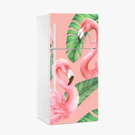 Pegatina para frigorífico patrón tropical de flamencos en tonos rosa – Pixers®