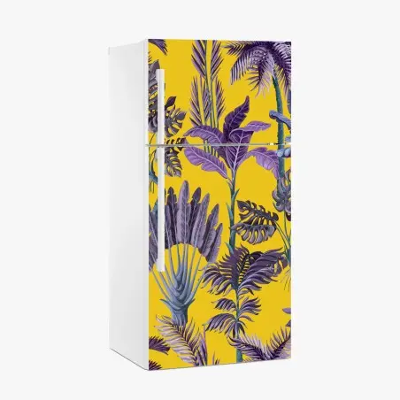 Pegatina para frigorífico estampado tropical vintage en morado sobre fondo amarillo – Pixers®