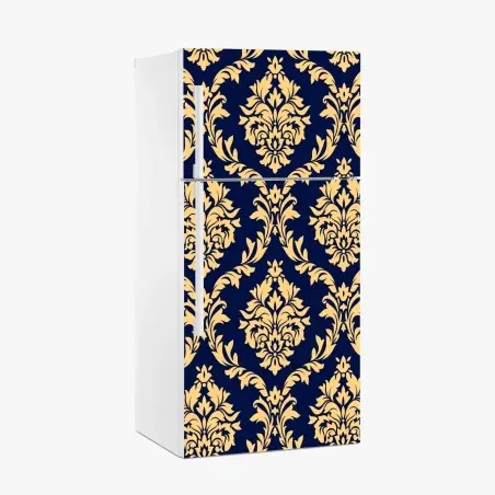 Pegatina para frigorífico patrón damasco clásico en azul marino y dorado – Pixers®