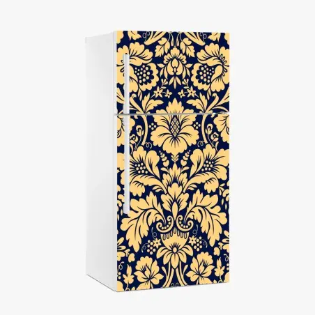 Pegatina para frigorífico damasco floral elegante en azul marino y dorado – Pixers®