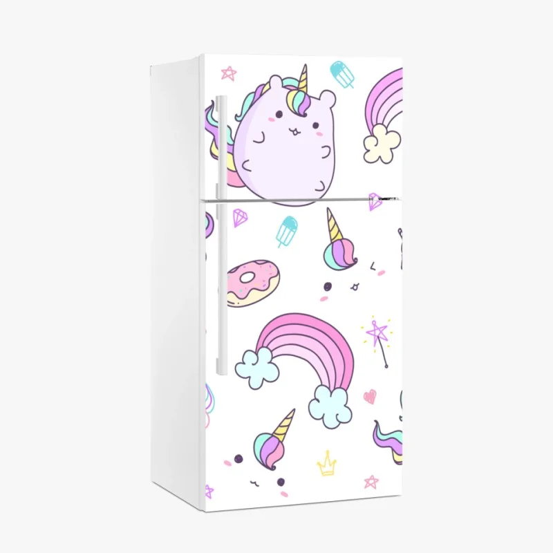 Pegatina para frigorífico diseño infantil de unicornios kawaii y arcoíris