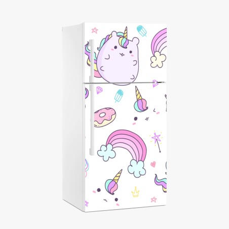 Pegatina para frigorífico diseño infantil de unicornios kawaii y arcoíris – Pixers®