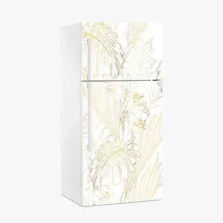 Pegatina para frigorífico patrón botánico dorado sobre fondo blanco – Pixers®