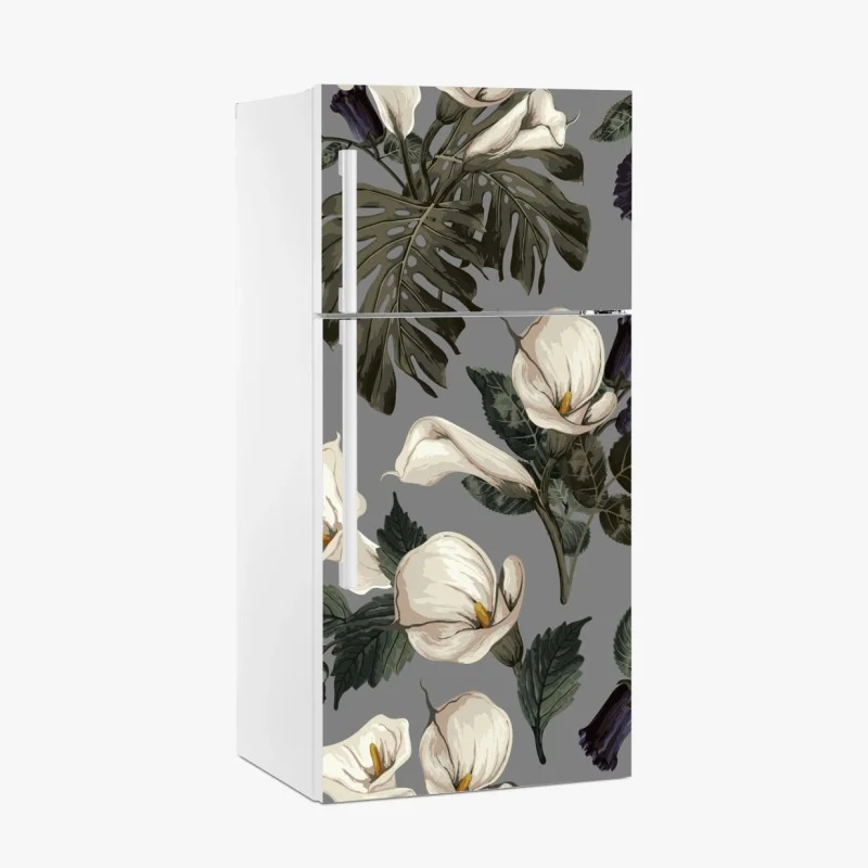 Pegatina para frigorífico estampado botánico de calas y hojas tropicales