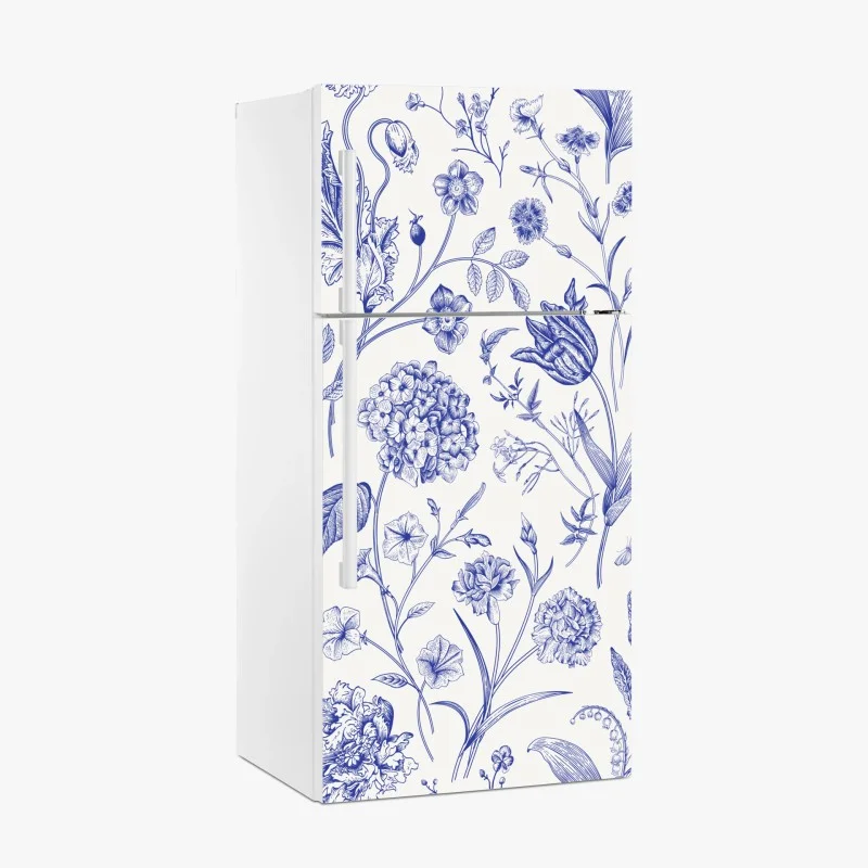 Pegatina para frigorífico estampado floral clásico en azul y marfil