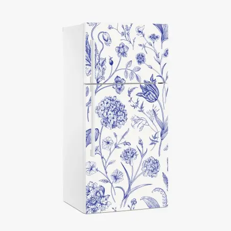Pegatina para frigorífico estampado floral clásico en azul y marfil – Pixers®