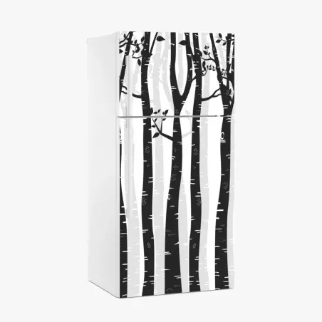 Pegatina para frigorífico bosque de abedules en blanco y negro – Pixers®