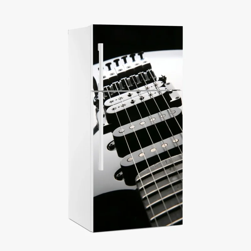 Pegatina para frigorífico guitarra eléctrica en primer plano sobre fondo negro