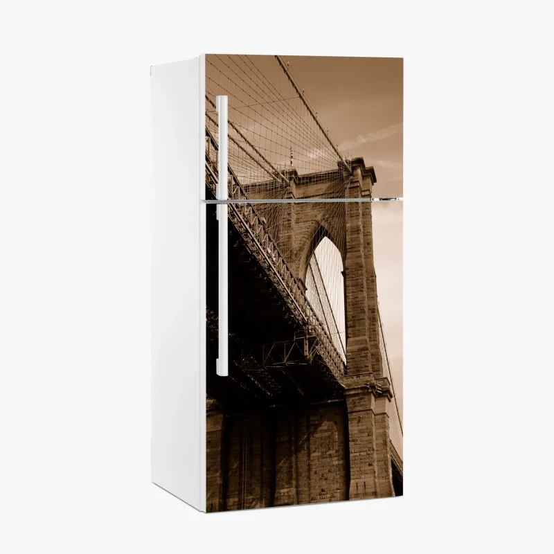 Pegatina para frigorífico vistas arquitectónicas del puente de Brooklyn en sepia