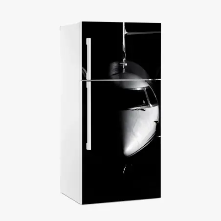 Pegatina para frigorífico perfil frontal minimalista de avión en blanco y negro – Pixers®