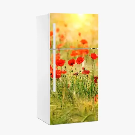 Pegatina para frigorífico campo de amapolas al amanecer – Pixers®