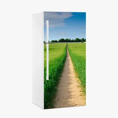 Pegatina para frigorífico camino entre campos verdes al horizonte – Pixers®