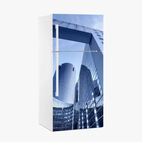 Pegatina para frigorífico perspectiva urbana de rascacielos y reflejos – Pixers®