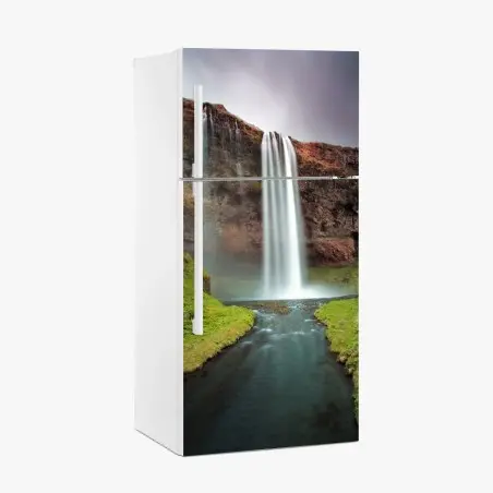 Pegatina para frigorífico cascada serena sobre acantilado y río – Pixers®