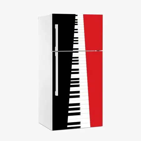 Pegatina para frigorífico teclado de piano en diagonal sobre fondo rojo y negro – Pixers®