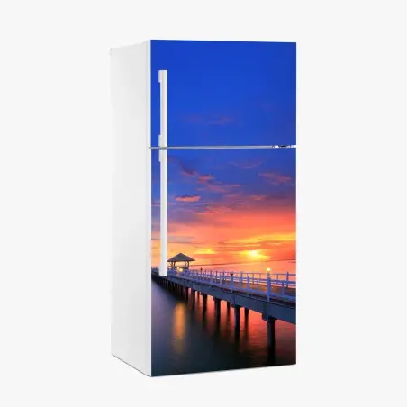 Pegatina para frigorífico amanecer en el muelle – Pixers®
