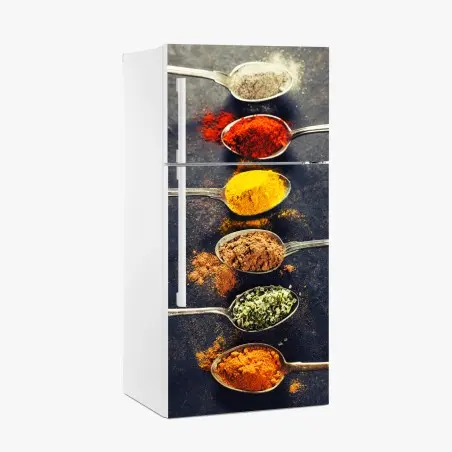 Pegatina para frigorífico especias en cucharas coloridas – Pixers®