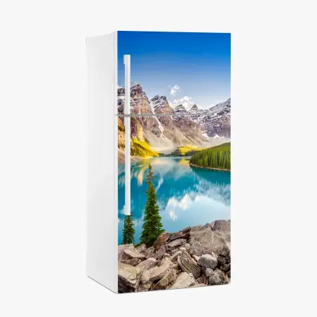 Pegatina para frigorífico puesta de sol en Lago Moraine, Montañas Rocosas de Canadá – Pixers®